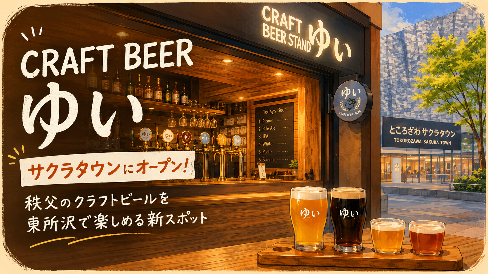 サクラタウンに秩父麦酒の常設店「CRAFT BEER STAND ゆい」オープン！東所沢で楽しむクラフトビール新スポット｜エキリプ - 所沢駅の写真