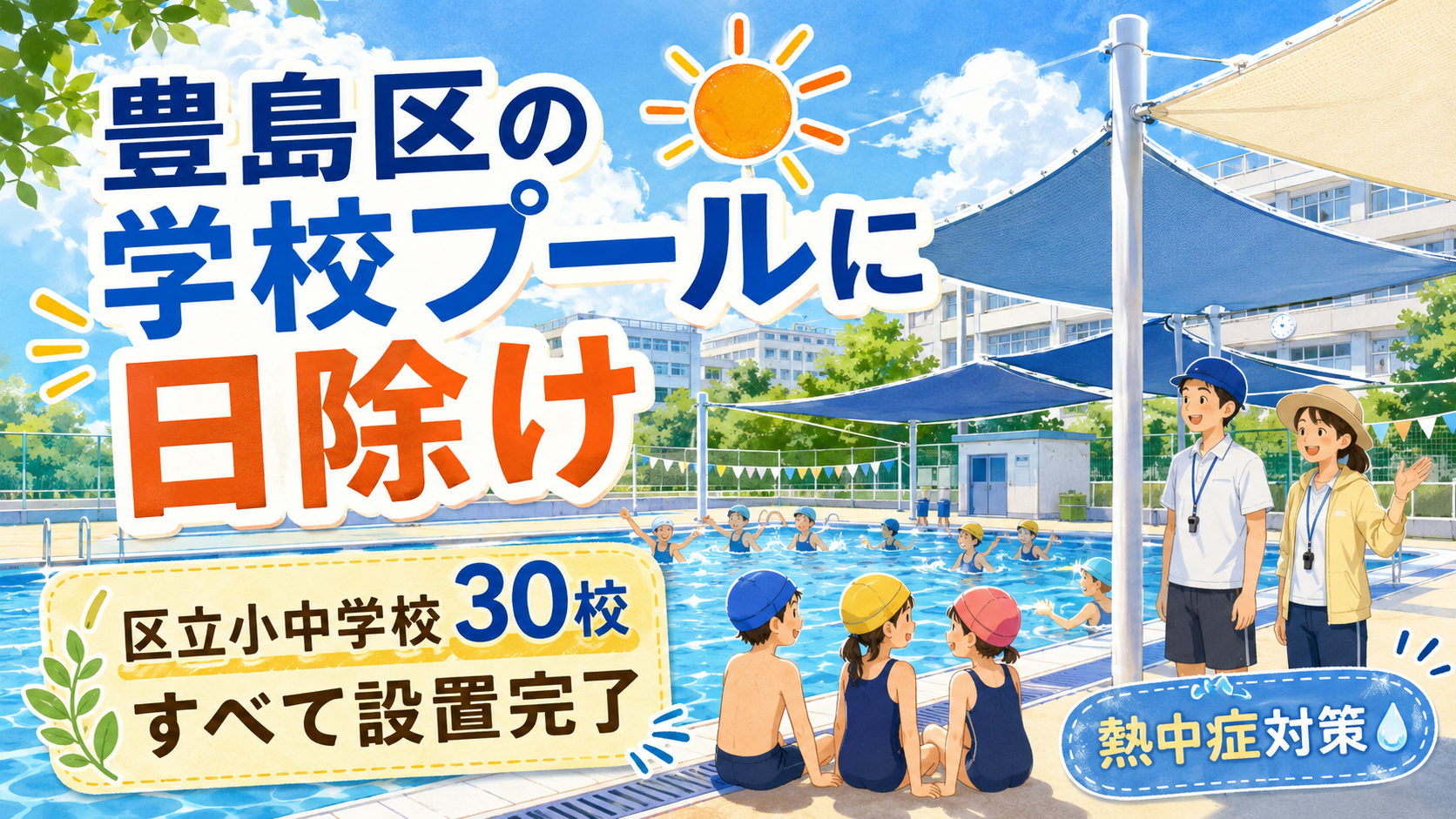 豊島区の学校プールに日除け。区立小中学校30校すべてに設置完了へ|小学校22校・中学校8校の一覧あり|エキリプ - 椎名町駅の写真