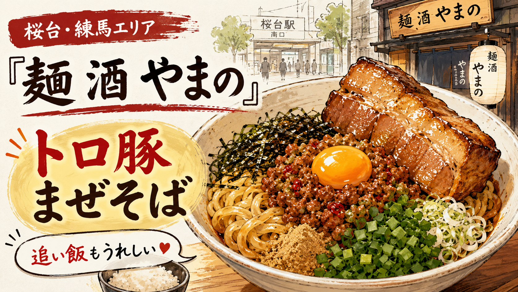 麺 酒 やまのは桜台からも行きたい練馬の名店｜トロ豚まぜそばと追い飯が人気の満腹ラーメン店 - 桜台駅の写真