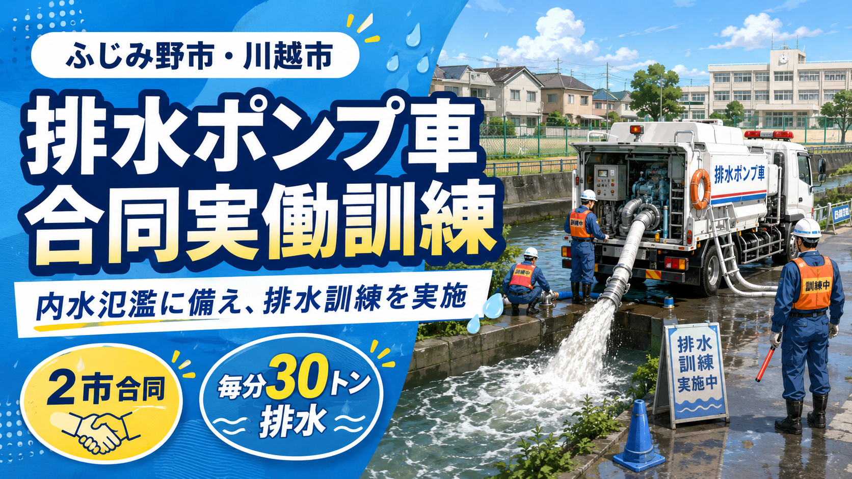 ふじみ野市・川越市|排水ポンプ車の合同実働訓練を実施 内水氾濫に備える、まちの“見えない守り”を合同で確認|2026/05/20|エキリプ - 本川越駅の写真