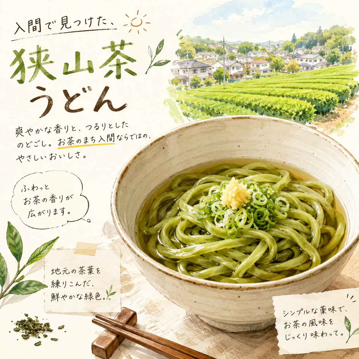 「狭山茶うどん」爆誕!地域に愛される狭山茶を入間市、日本薬科大学、石丸製麺が共同開発しうどんにしちゃいました|入曽|エキリプ - 入曽駅の写真