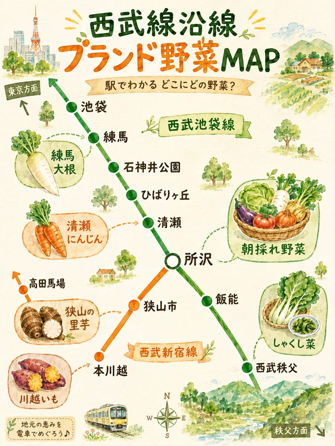 【2026年版】西武線沿線のブランド野菜・伝統野菜6選|練馬大根・清瀬にんじん・川越いも・秩父しゃくし菜を直売所と旬で紹介|エキリプ - 清瀬駅の写真