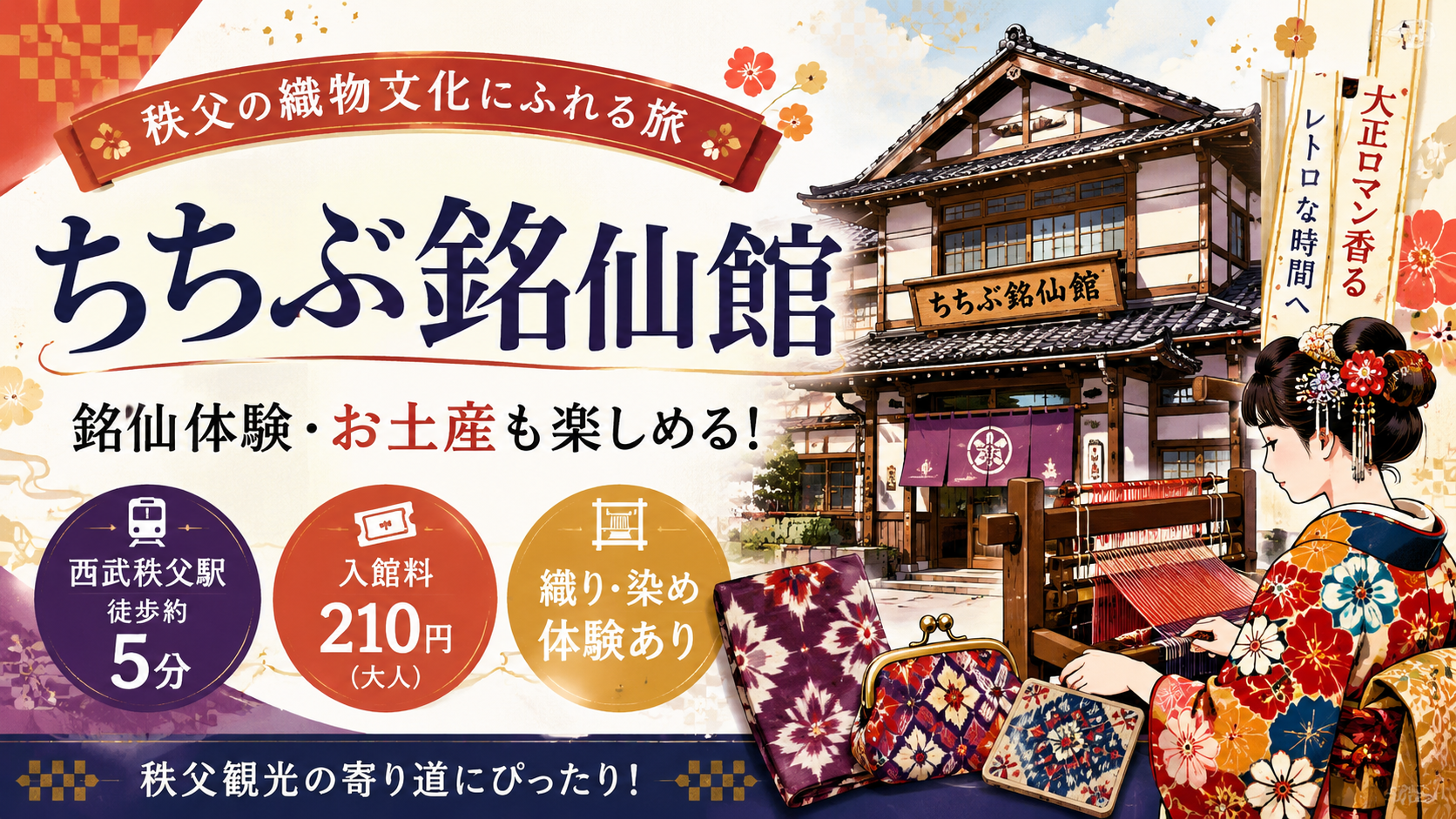 秩父観光で立ち寄りたい「ちちぶ銘仙館」｜入館料210円で銘仙体験・お土産も楽しめる駅近スポット - 西武秩父駅の写真