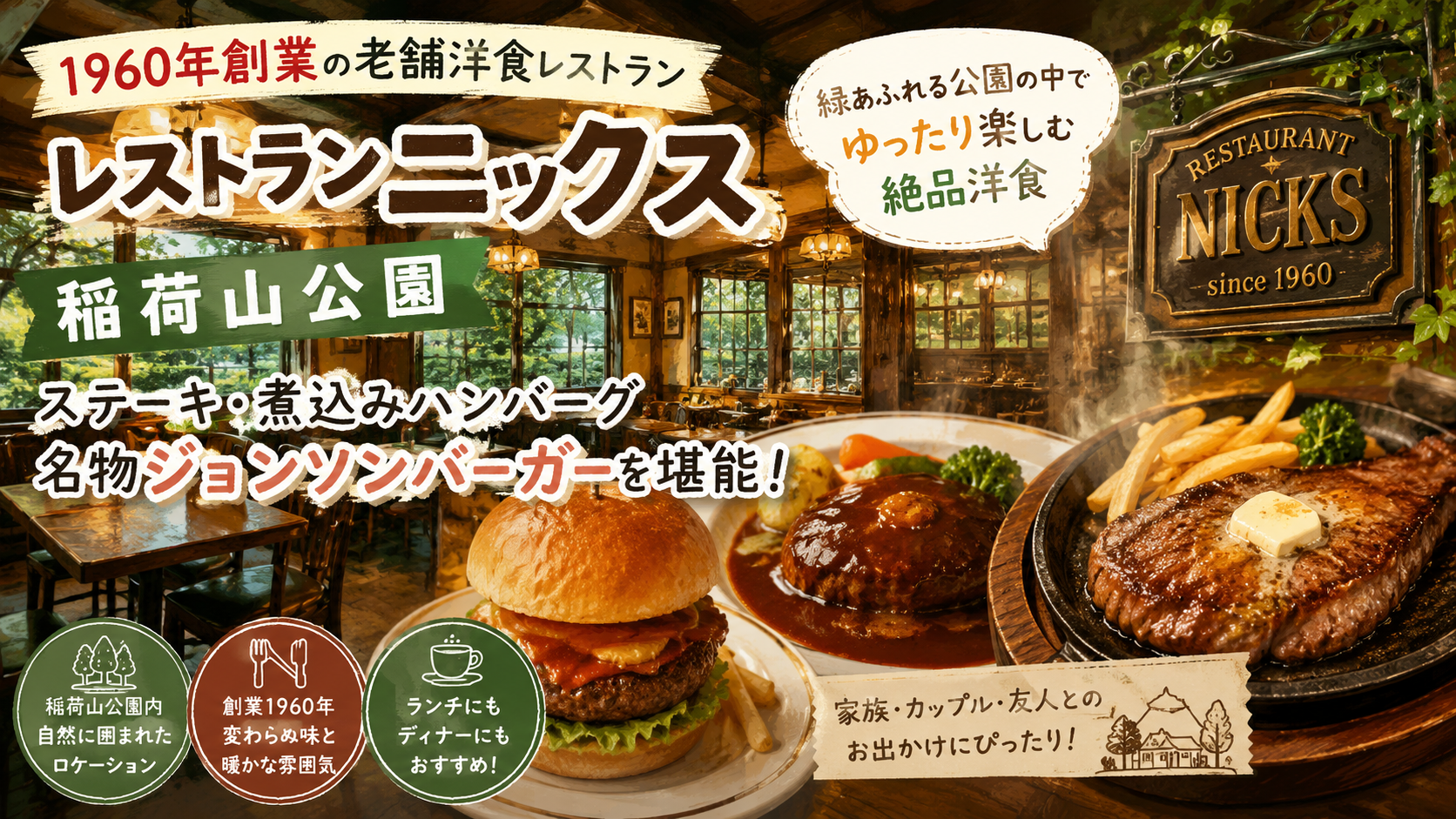 レストラン ニックス稲荷山公園｜1960年創業の老舗洋食で味わうステーキ・煮込みハンバーグ・ジョンソンバーガー｜エキリプ - 稲荷山公園駅の写真