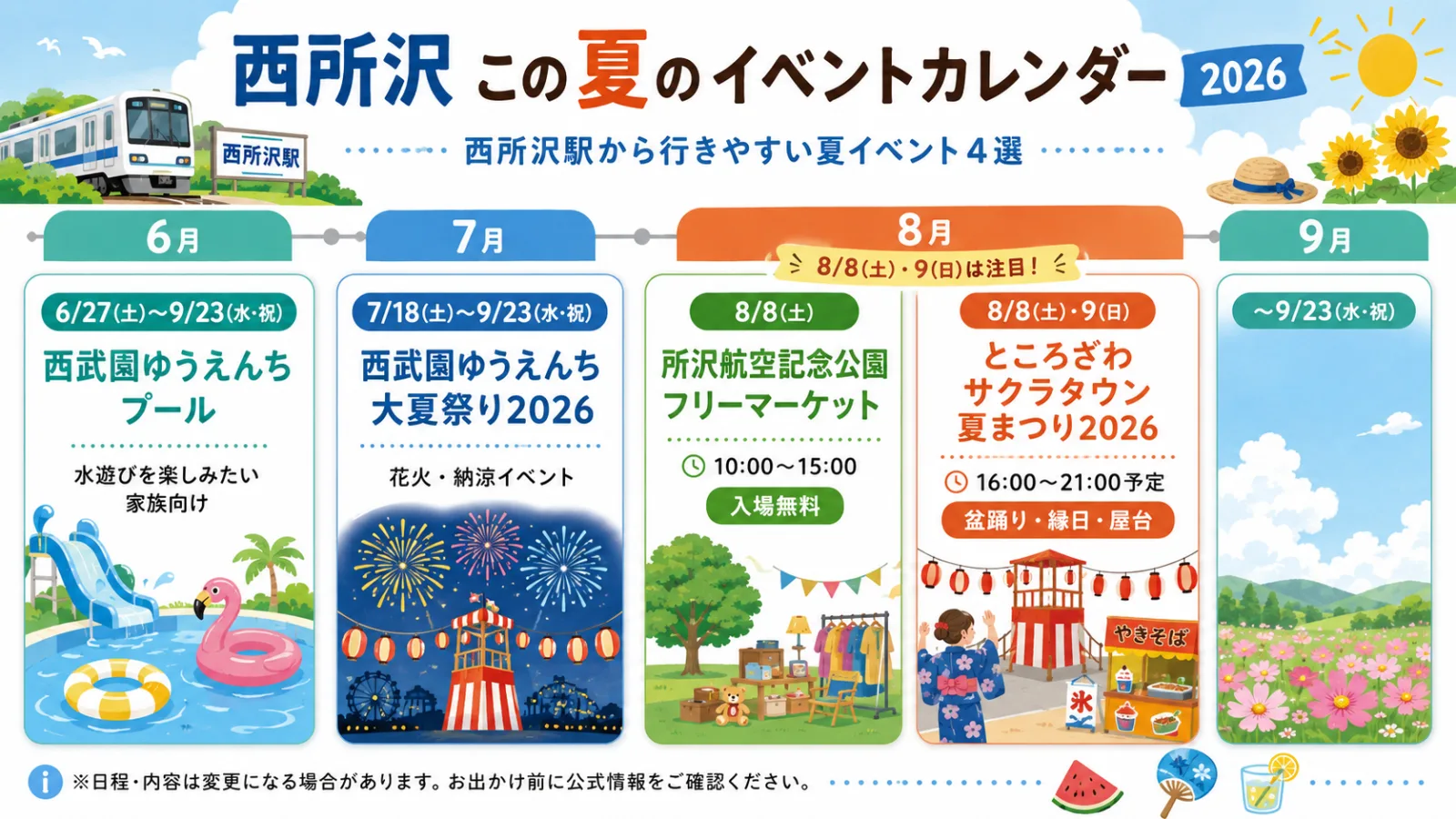 西所沢から夏を遊び尽くす!2026年イベントカレンダー|花火・夏祭り・プールの日程まとめ - 西所沢駅の写真