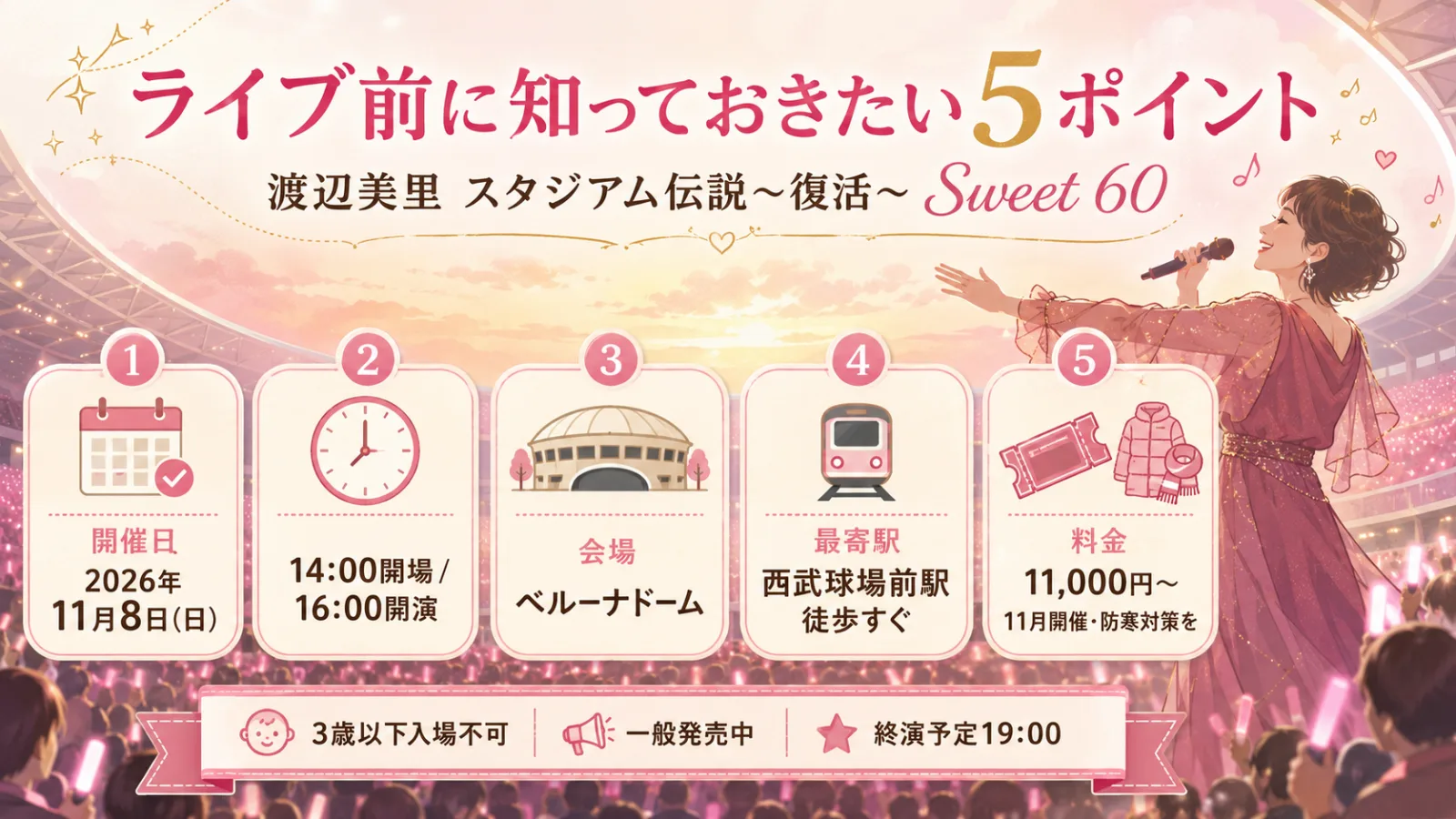 21年ぶりに、あの夏が帰ってくる！渡辺美里「スタジアム伝説～復活～ Sweet 60」｜2026年ベルーナドーム公演の日程・チケット - 西武球場前駅の写真