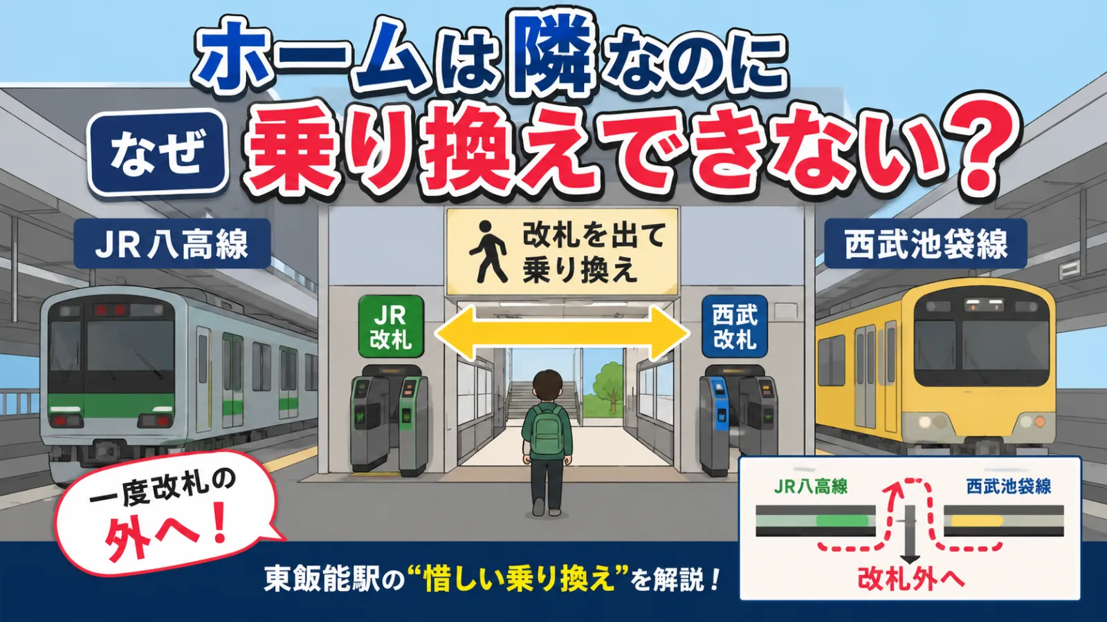 東飯能駅はなぜ改札内で乗り換えできない?JR八高線と西武線、ホームは隣なのに別改札 - 東飯能駅の写真