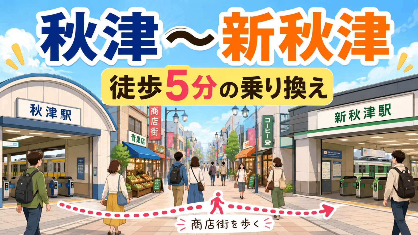 秋津駅から新秋津駅の乗り換えはなぜ遠い?徒歩約5分の商店街を歩く珍しい乗換駅 - 秋津駅の写真