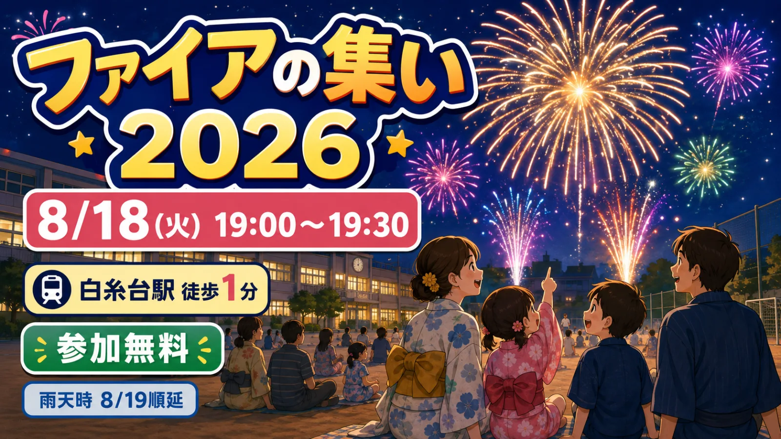 学校の校庭が花火会場に!「ファイアの集い2026」白糸台駅徒歩1分・8月18日開催 - 白糸台駅の写真