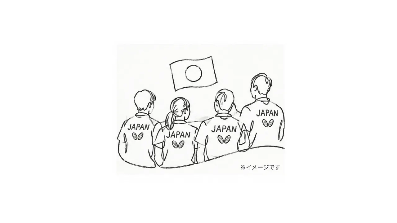 卓球日本代表のユニホームを表現した鉛筆イラスト