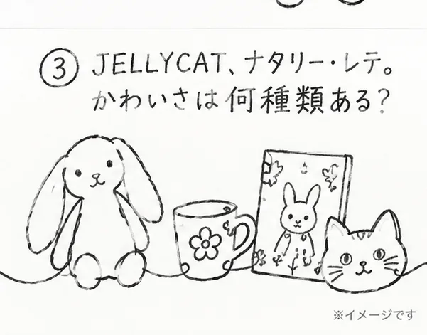 ぬいぐるみとデザイン雑貨の鉛筆イラスト