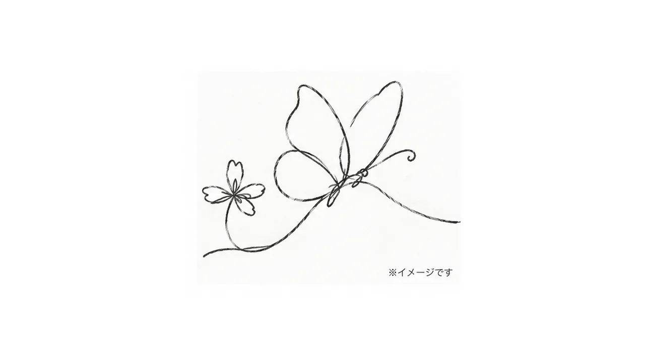 蝶と花の一筆書き風鉛筆イラスト