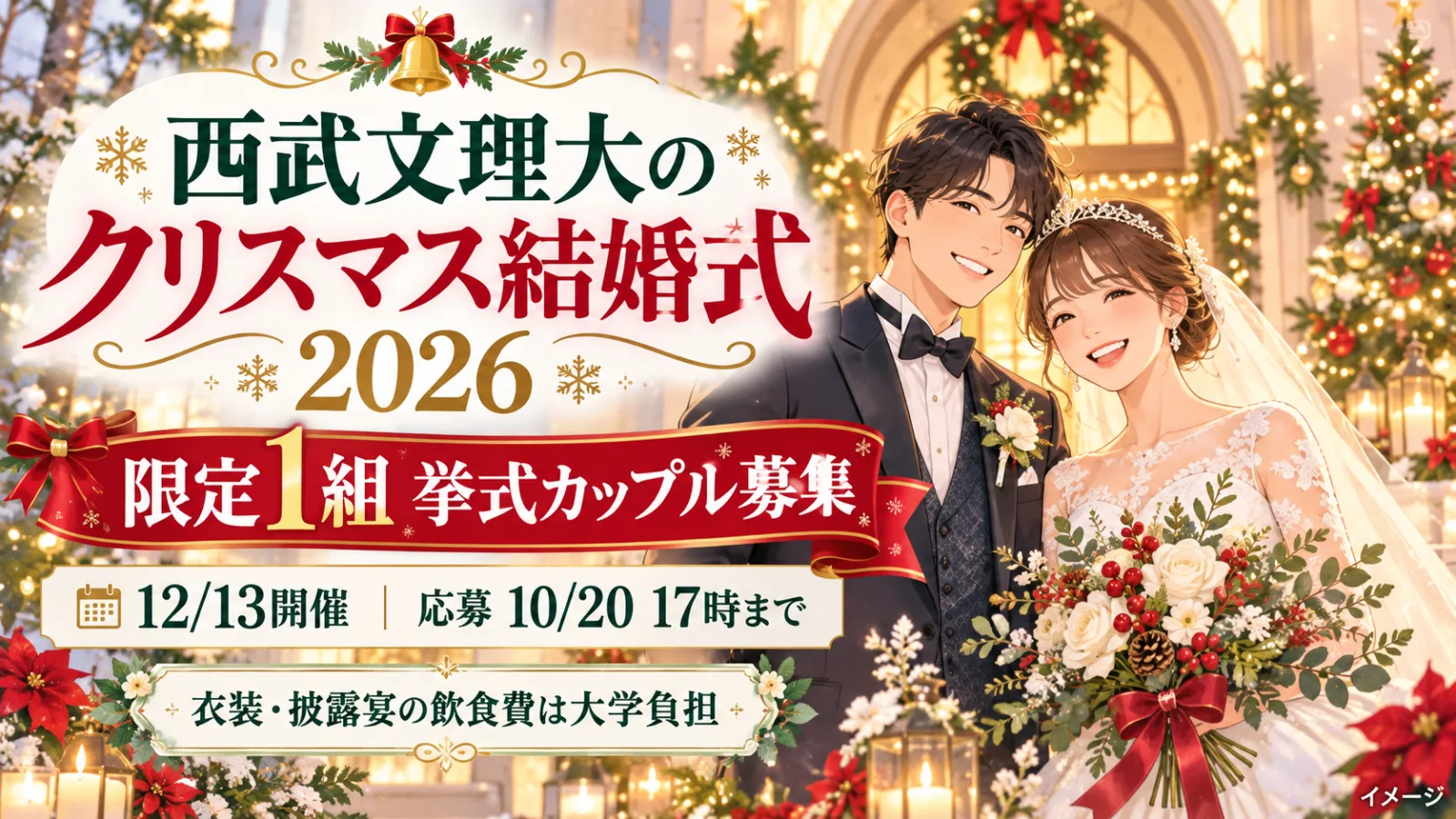西武文理大学が結婚式を無料プロデュース！2026年12月13日開催・限定1組を募集 - 狭山市駅ほか1駅の写真